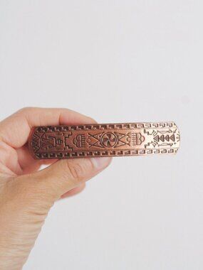 Vintage Copper Hair Barrette Clip Etched Southwestern Geometric Patterns Native